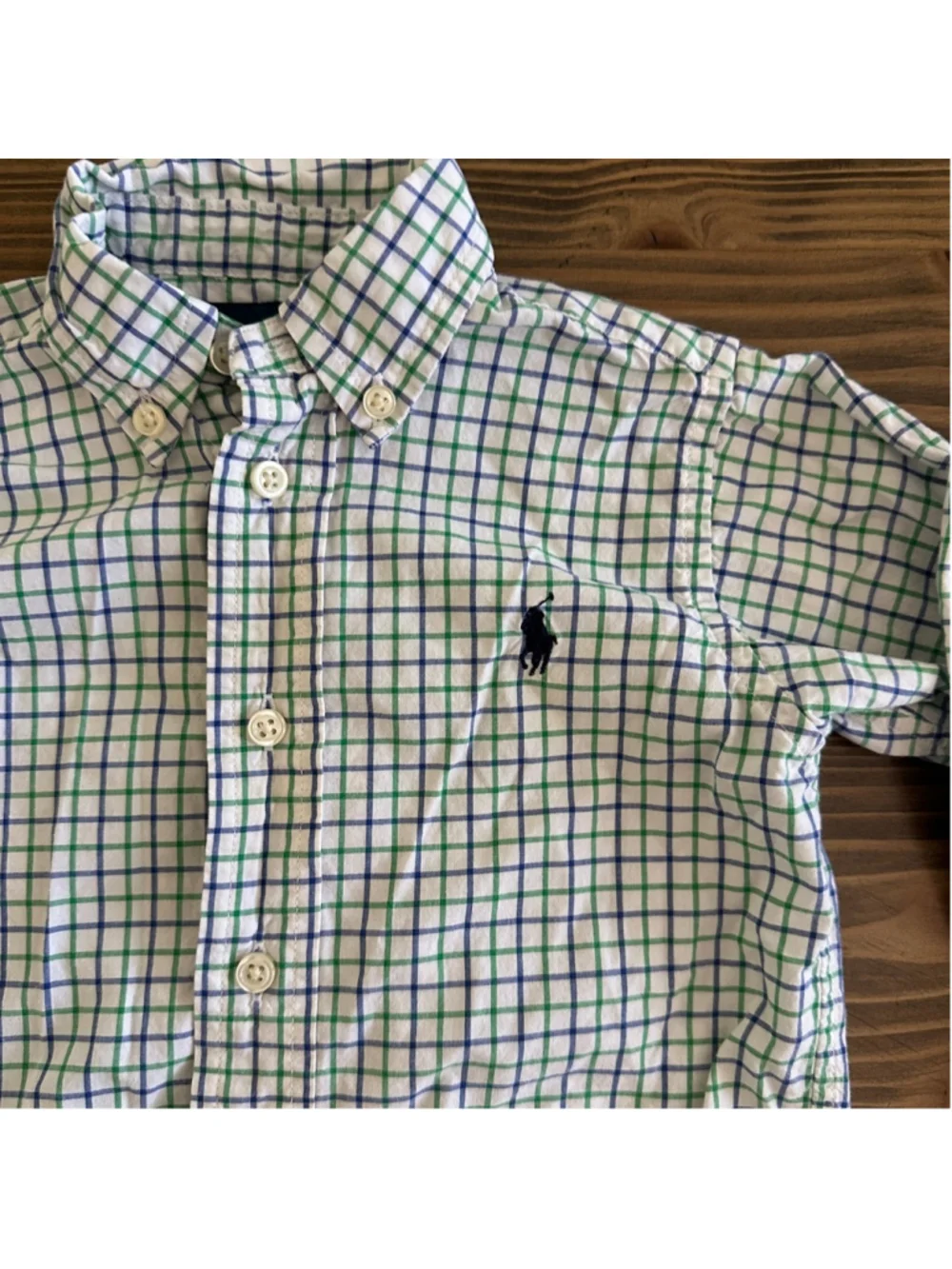 Ralph Lauren Baby Plaid Button Down Shirt 12M Blue Green Pony Logo